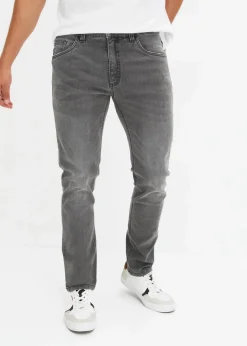 bonprix Große Größen|Jeans|Slim Fit Stretch-Jeans, Straight dunkelgrau denim used