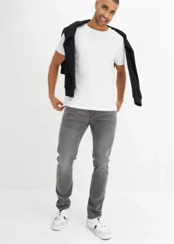 bonprix Große Größen|Jeans|Slim Fit Stretch-Jeans, Straight dunkelgrau denim used