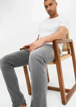 bonprix Große Größen|Jeans|Slim Fit Stretch-Jeans, Straight dunkelgrau denim used