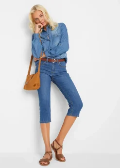 bonprix Bekleidung·Shirts & Tops|Jeans|Slim Jeans, Mid Waist, Capri blau used