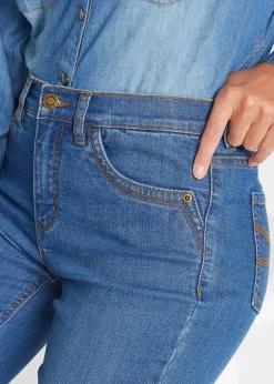 bonprix Bekleidung·Shirts & Tops|Jeans|Slim Jeans, Mid Waist, Capri blau used