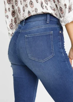 bonprix Kurzgrößen|Bekleidung·Shirts & Tops|Slim Jeans Mid Waist, Stretch blau used