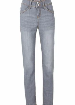 bonprix Jeans|Kurzgrößen|Slim-Fit-Jeans High Waist, Komfort-Stretch grau denim used