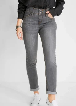 bonprix Jeans|Kurzgrößen|Slim-Fit-Jeans High Waist, Komfort-Stretch grau denim used