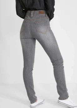 bonprix Jeans|Kurzgrößen|Slim-Fit-Jeans High Waist, Komfort-Stretch grau denim used