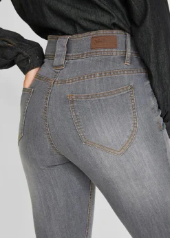 bonprix Jeans|Kurzgrößen|Slim-Fit-Jeans High Waist, Komfort-Stretch grau denim used