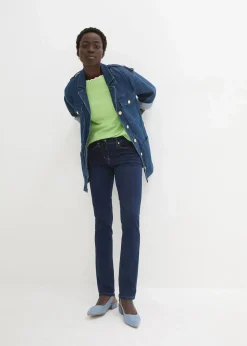 bonprix Jeans|Kurzgrößen|Slim-Fit-Jeans Mid Waist, Super Stretch darkblue stone