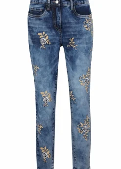 Slim-Fit-Jeans mit floraler Stickerei|bonprix Discount