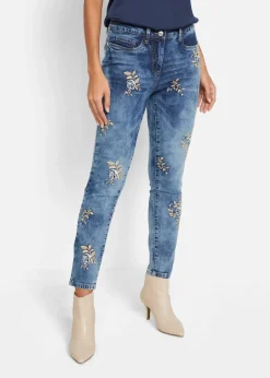 Slim-Fit-Jeans mit floraler Stickerei|bonprix Discount