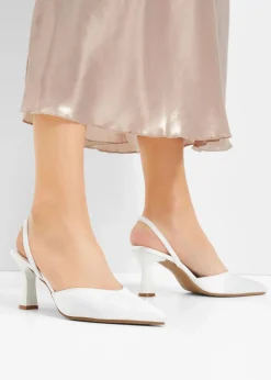 bonprix Pumps|Slingpumps in Satin-Optik weiß