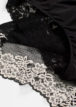 bonprix Wäsche·Dessous|Wäsche·Höschen|Slip aus zweifarbiger Spitze (2er Pack) schwarz/wollweiß + schwarz