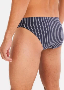 bonprix Slips|Große Größen|Slip mit Baumwolle (5er Pack) nachtblau used + weiß gestreift