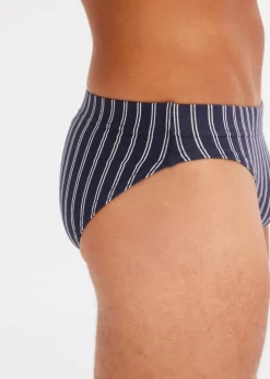 bonprix Slips|Große Größen|Slip mit Baumwolle (5er Pack) nachtblau used + weiß gestreift