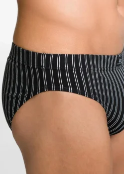 bonprix Wäsche|Große Größen|Slip mit Baumwolle (5er Pack) schwarz uni + gestreift