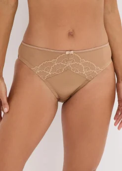 bonprix Wäsche·Dessous|Wäsche·Höschen|Slip mit Glanzeffekt (2er Pack) dunkelbraun+camel