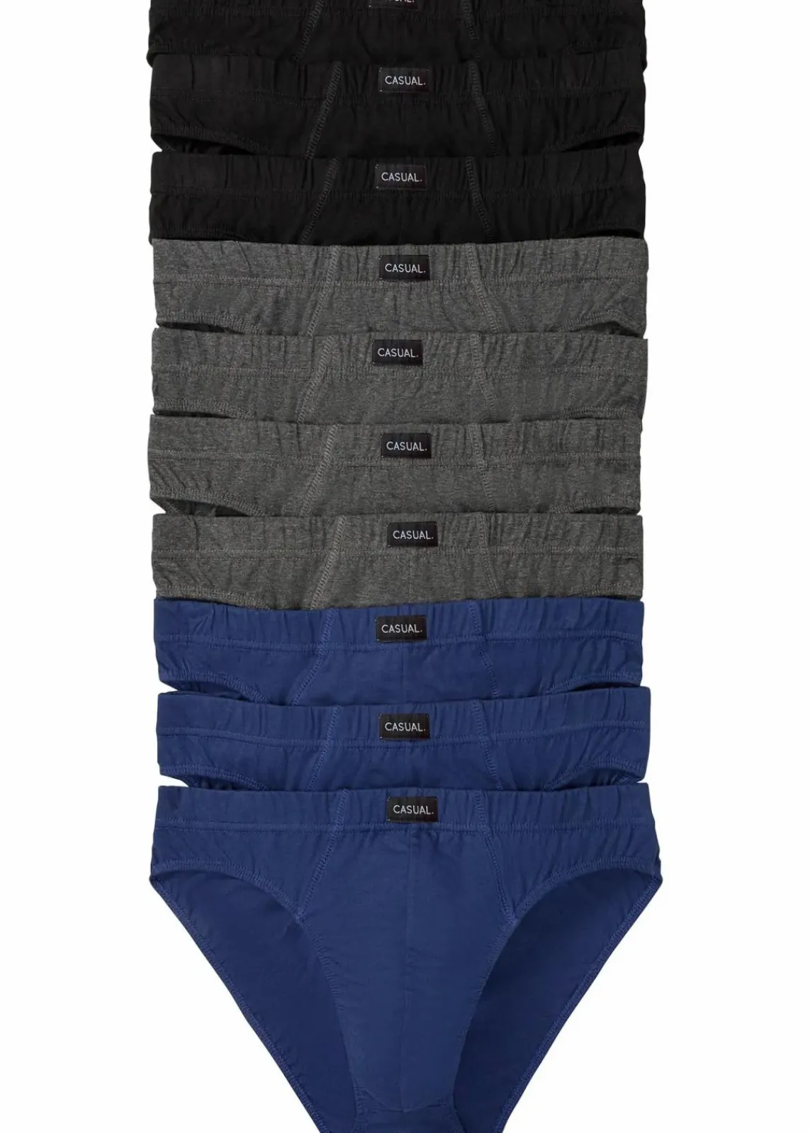 bonprix Große Größen|Wäsche|Slip mit weicher Baumwolle (10er Pack) schwarz + anthrazit meliert + mitternachtsblau