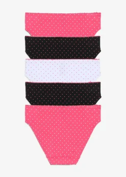 bonprix Mädchen·Unterwäsche|Mehrfachpacks|Slip mit weicher Baumwolle mit Satin-Schleife (5er Pack) dunkelpink+weiß+schwarz gepunktet