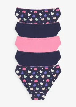 bonprix Mehrfachpacks|Mädchen·Unterwäsche|Slip mit weicher Baumwolle (5er Pack) dunkelblau/flamingopink bedruckt