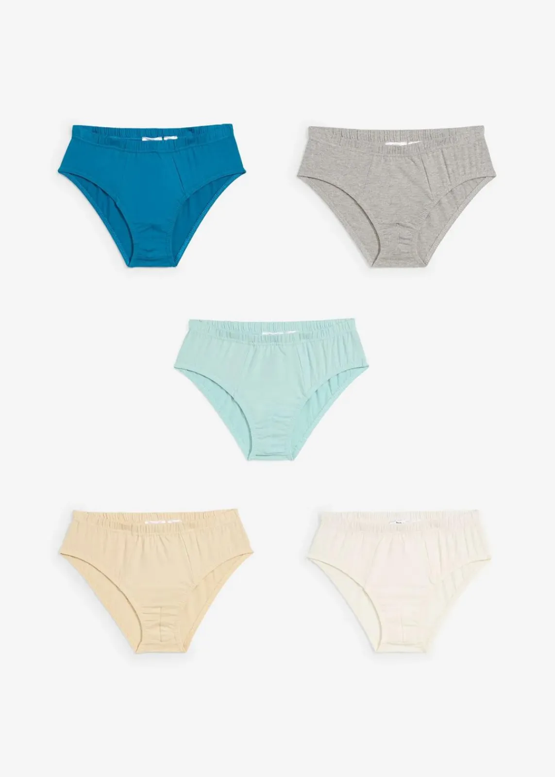 bonprix Mehrfachpacks|Jungen·Unterwäsche|Slip mit weicher Bio-Baumwolle (5er Pack) hellgrau meliert/atlantiktürkis/wollweiß/hellsand/aquapastell