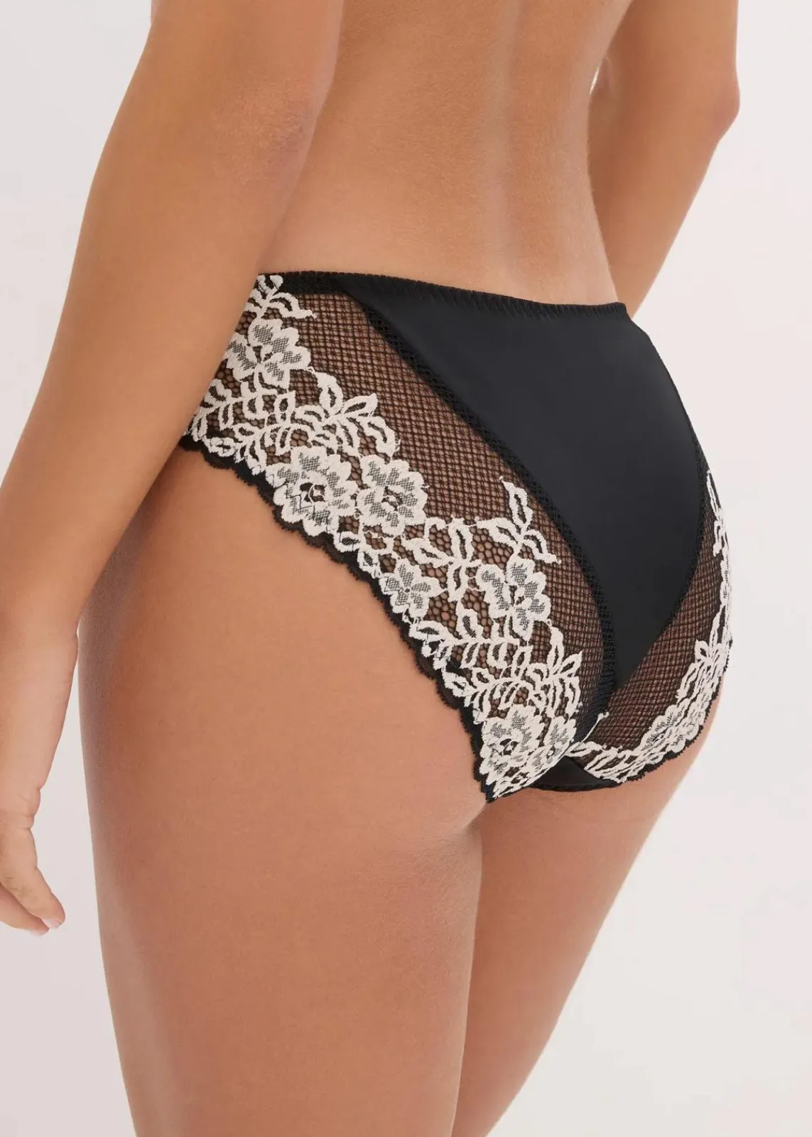 bonprix Wäsche·Dessous|Wäsche·Höschen|Slip mit zarter Spitze (2er Pack) schwarz/wollweiß + schwarz
