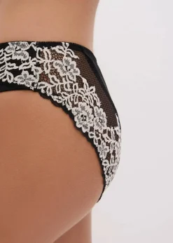 bonprix Wäsche·Dessous|Wäsche·Höschen|Slip mit zarter Spitze (2er Pack) schwarz/wollweiß + schwarz