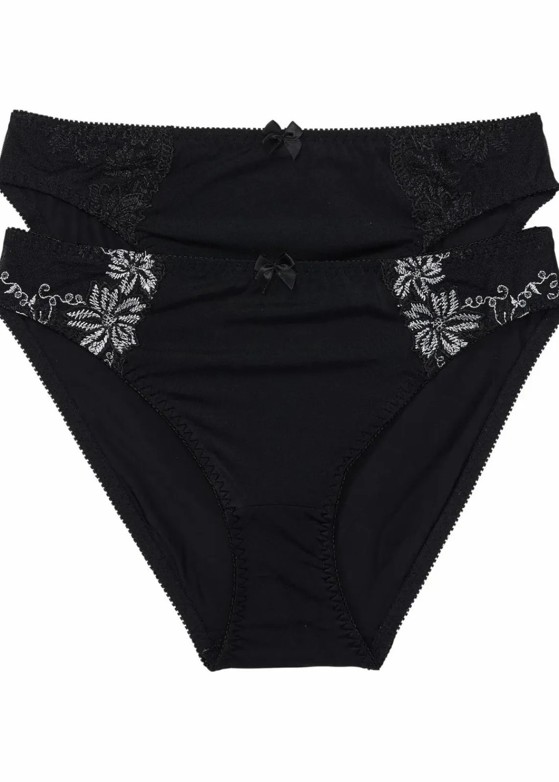 bonprix Wäsche·Dessous|Wäsche·Höschen|Slip mit zarter Stickerei (2er Pack) schwarz+schwarz/weiß