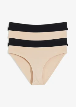 bonprix Wäsche·Baumwollunterwäsche|Wäsche·Höschen|Slip ohne sichtbare Abdrücke aus Bio-Baumwolle (4er Pack) kreidebeige+schwarz