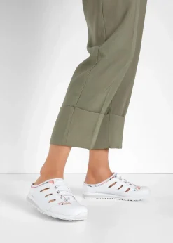 bonprix Slipper & Halbschuhe|Sommerschuhe|Slipper mit Profilsohle weiß geblümt