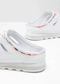 bonprix Slipper & Halbschuhe|Sommerschuhe|Slipper mit Profilsohle weiß geblümt