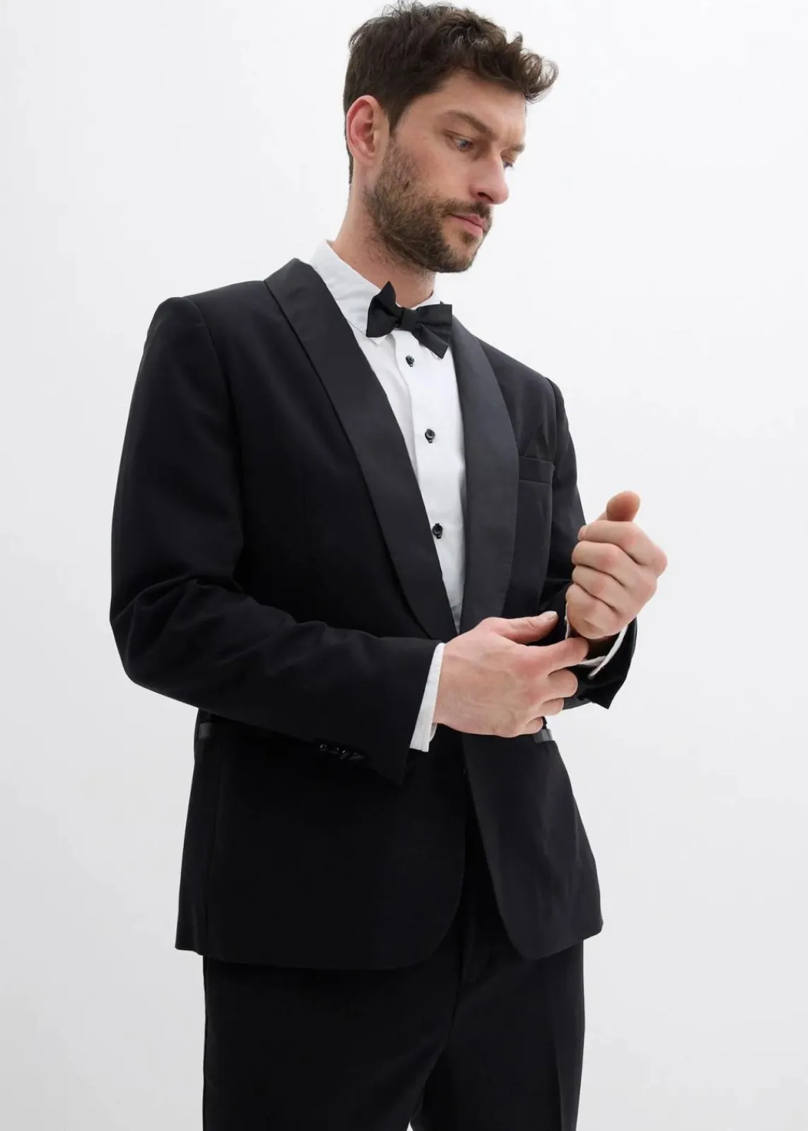 bonprix Große Größen|Anzüge & Sakkos|Smoking-Sakko mit Stretch-Anteil, Slim Fit schwarz