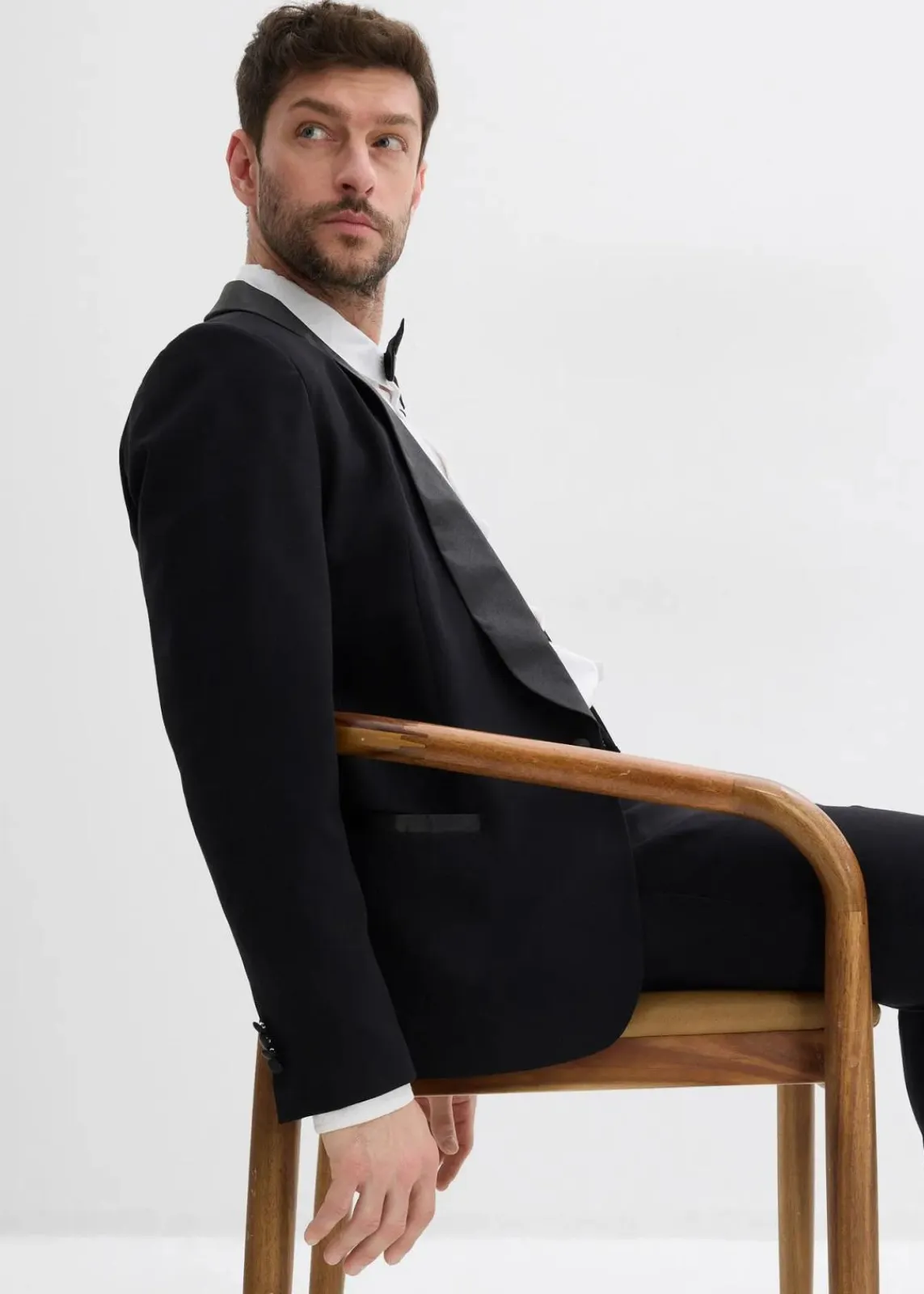 bonprix Große Größen|Anzüge & Sakkos|Smoking-Sakko mit Stretch-Anteil, Slim Fit schwarz