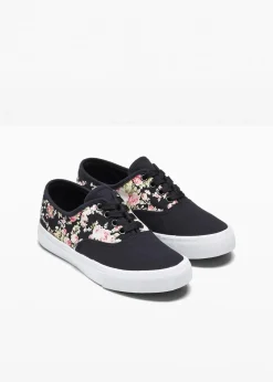 bonprix Sneaker|Schuhe & Accessoires In Spezialgrößen·Schuhe In Übergröße|Sneaker aus Baumwoll-Canvas schwarz geblümt