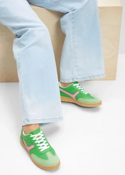 bonprix Sneaker|Sneaker im Retrolook kleegrün/kristallrosa
