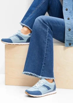 bonprix Sneaker|Sport- & Trekkingschuhe|Sneaker mit Mesh-Einsatz dunkelblau denim/hellblau denim