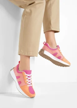 bonprix Sneaker|Sneaker mit Mesh-Einsatz pink/orange