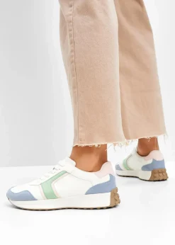 bonprix Sneaker|Sneaker mit Profilsohle weiß/rosa/grün/blau