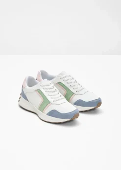bonprix Sneaker|Sneaker mit Profilsohle weiß/rosa/grün/blau