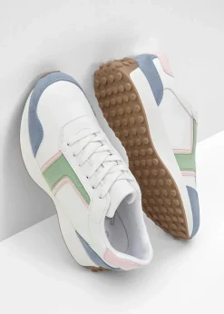 bonprix Sneaker|Sneaker mit Profilsohle weiß/rosa/grün/blau