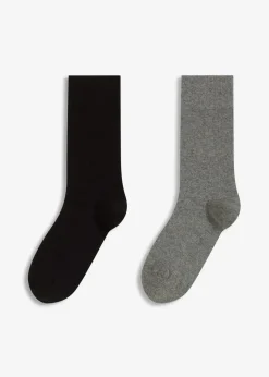 bonprix Nachhaltigere Materialien|Homewear|Socken mit Merino-Bio-Baumwoll-Mischung (2er Pack) hellgrau meliert + schwarz
