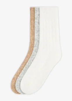 bonprix Socken|Socken|Socken mit Zopfmuster (3er Pack) hellgrau meliert + wollweiß + beige meliert