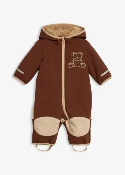 bonprix Jacken & Outdoor|Overalls & Sets|Softshell Overall mit Teddyfleece und Kapuze dunkelbraun/saharabeige