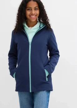 bonprix Mädchen 9-16 Jahre·Jacken & Outdoor|Mädchen 2-8 Jahre·Nachhaltigere Materialien|Softshelljacke mit Kapuze, wasserabweisend dunkelblau/helltürkis