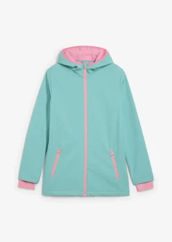 bonprix Mädchen 2-8 Jahre·Nachhaltigere Materialien|Mädchen 9-16 Jahre·Nachhaltigere Materialien|Softshelljacke mit Kapuze, wasserabweisend helltürkis/himbeerrose