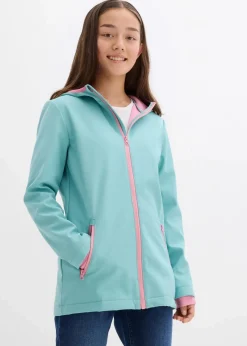 bonprix Mädchen 2-8 Jahre·Nachhaltigere Materialien|Mädchen 9-16 Jahre·Nachhaltigere Materialien|Softshelljacke mit Kapuze, wasserabweisend helltürkis/himbeerrose