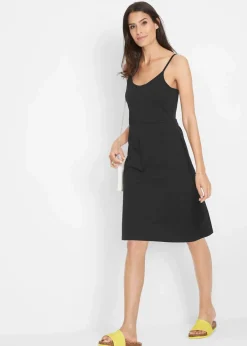 bonprix Basics|Nachhaltigere Materialien|Sommer-Jersey-Kleid mit verstellbaren Trägern schwarz
