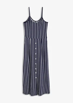 bonprix Kleider|Nachhaltigere Materialien|Sommerliches Jerseykleid mit Knopfleiste und Streifen dunkelblau/weiß gestreift
