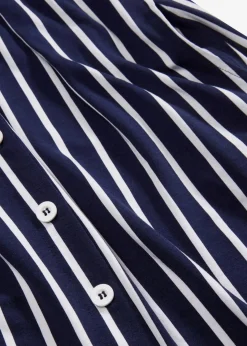 bonprix Kleider|Nachhaltigere Materialien|Sommerliches Jerseykleid mit Knopfleiste und Streifen dunkelblau/weiß gestreift