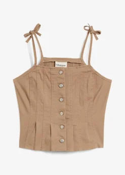 bonprix Zweiteiler & Sets|Shirts & Tops|Spaghettiträger-Top aus elastischem Baumwoll-Mix graubraun washed