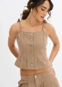 bonprix Zweiteiler & Sets|Shirts & Tops|Spaghettiträger-Top aus elastischem Baumwoll-Mix graubraun washed