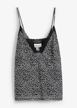 bonprix Shirts & Tops|Spaghettiträger-Top aus Mesh schwarz/weiß geblümt